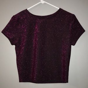 cropped, t-shirt styled, purple shimmery